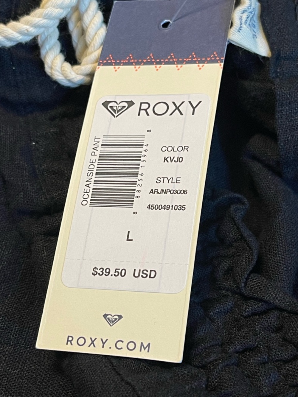Roxy Black Wide-Leg Linen-Blend Pants with Natural Drawstring - Picture 6 of 7